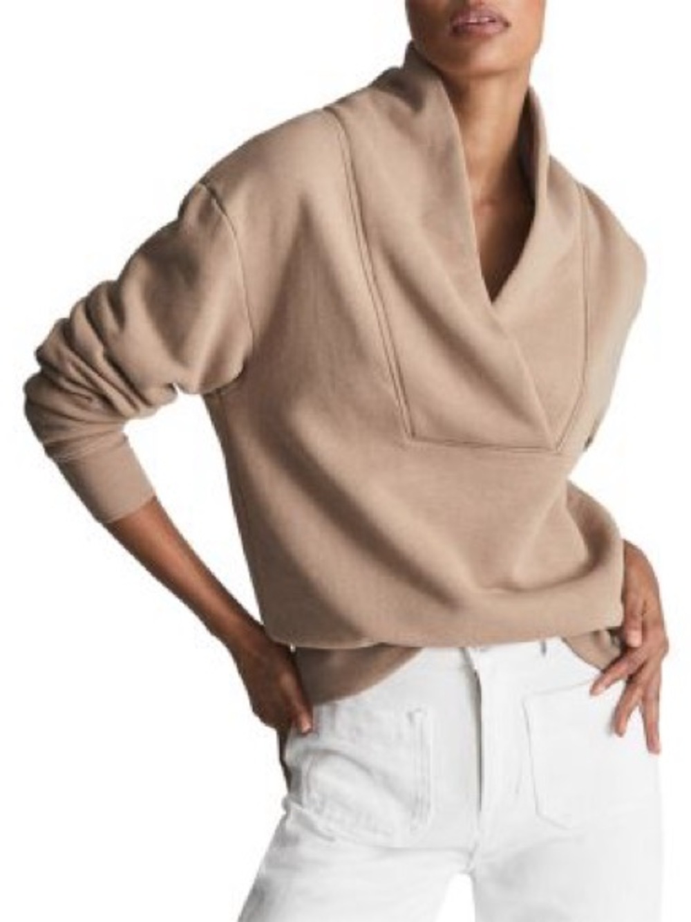 Reiss Women's Camel Shawl-Collar Turtleneck Sweater